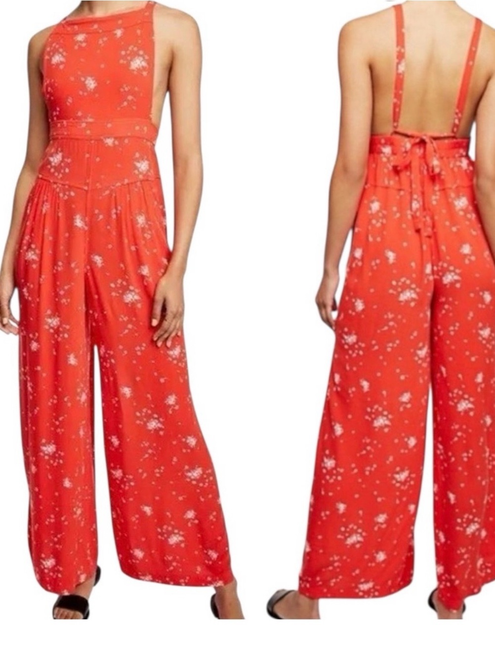 Free People Coral Floral Wide-Leg Jumpsuit
